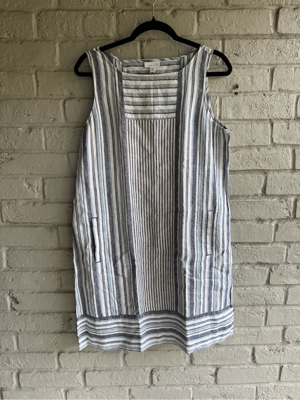 love linen J Jill Sz M/P Striped Linen Sleeveless Shift Dress w/pockets NWOT